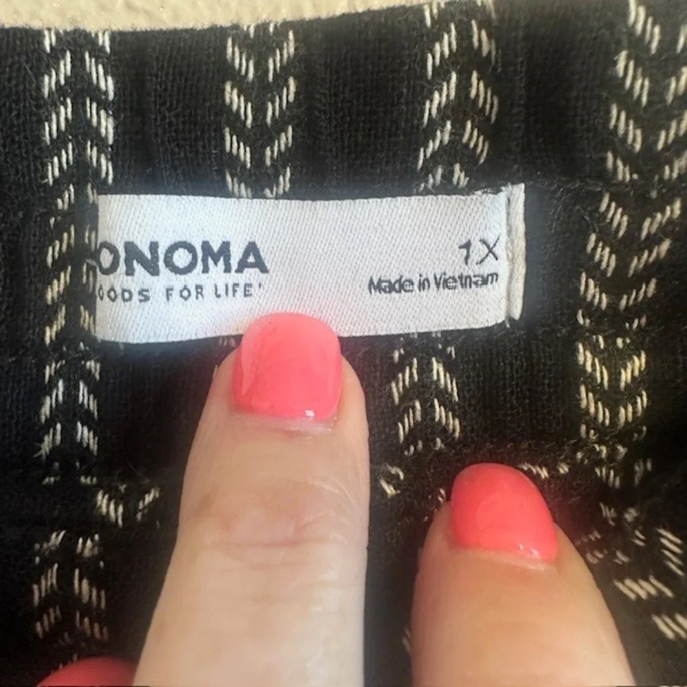 NWT Sonoma‎ Women's Black Chevron Pull On Elastic Waist Linen Shorts Size 1X